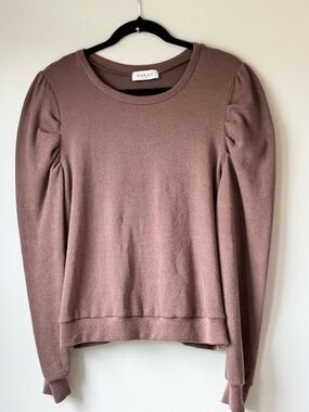 Gilli Mauve Ribbed Puff Sleeve Top Medium Soft Knit Long Sleeve
